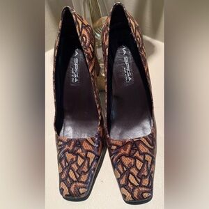 EUC VTG Via Spiga 9.5 M Snakeskin Embossed Heels Multicolor Brown Black Leather
